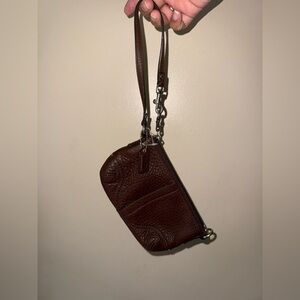 Coach Brown Pebbled Leather Wristlet‎ Hangtag Silver Hardware U